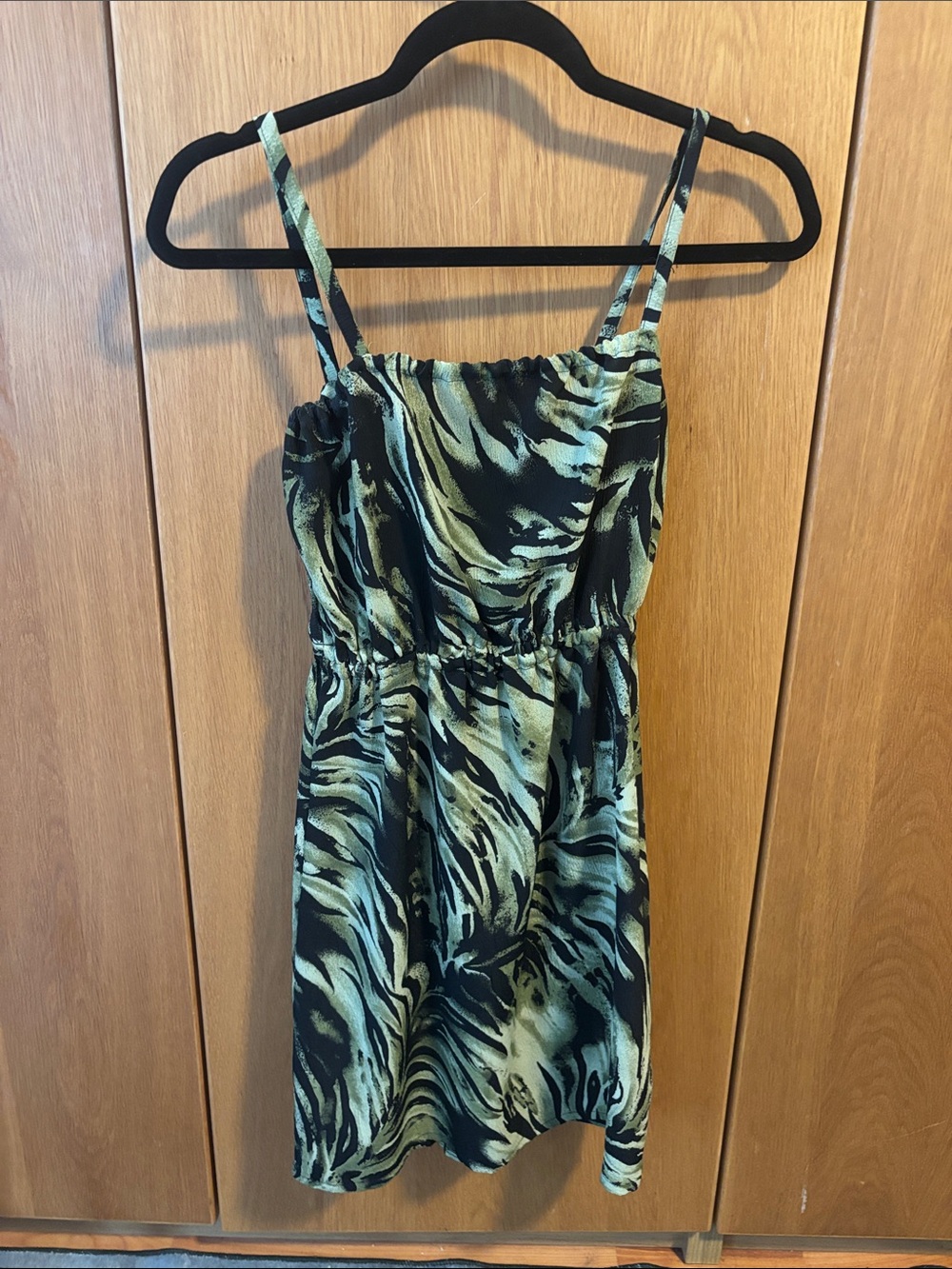 Green & Black Animal Print Spaghetti Strap Dress